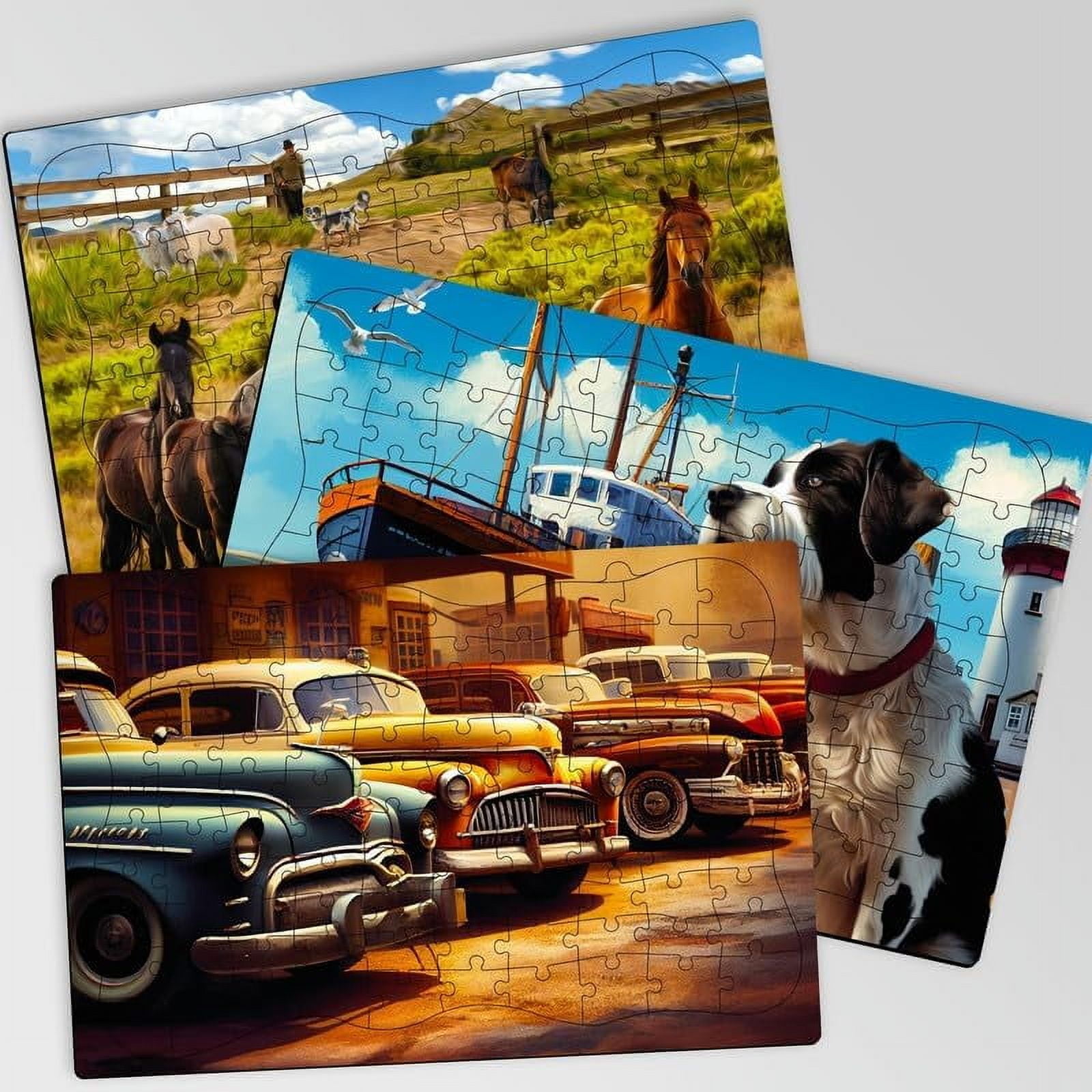 Quokka Dementia Puzzles for Adults - 3x100 Piece Set Dementia Puzzles for Elderly - Horses & Cars