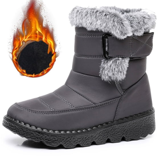 Women's Waterproof Winter Snow Boots - Mid-Calf Warm Boots with Faux Fur Collar and Buckle Detail for Cold Weather