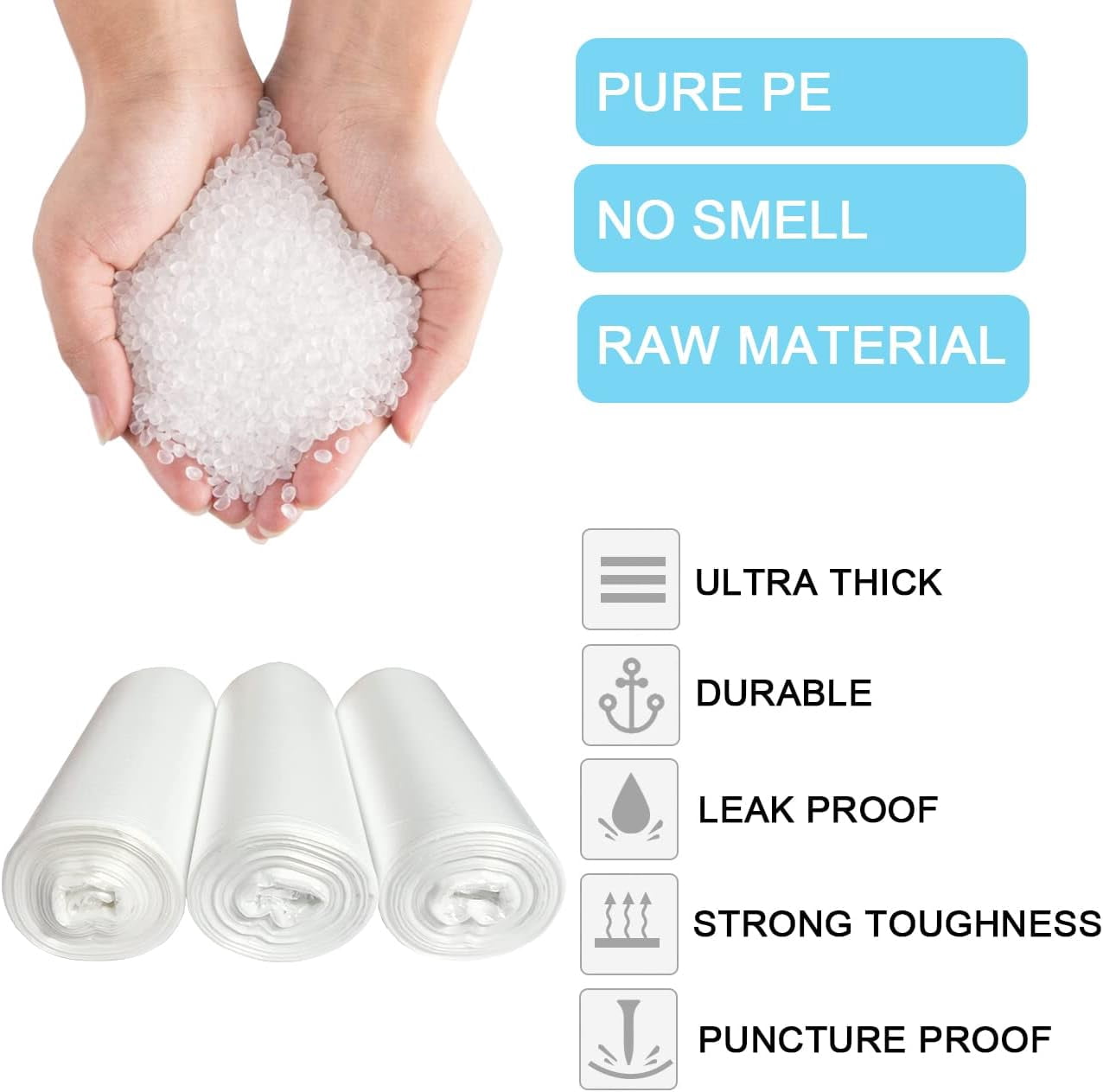 PrimeCook Shop 10 Gallon Trash Bags - 18 Micron Ultra Thick Strong Clear Medium Size Garbage Bin Liners for Office Kitchen, Fit 8-10 Gallon, 90 Count