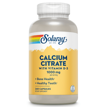 Solaray Calcium Citrate w/ Vitamin D3 1000mg, Healthy Bones & Teeth, Heart, Muscle & Nerve Support, 60 Serv, 240 VegCaps
