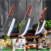 MDHAND 4-Piece Butcher Knife Set, High Carbon Stainless Steel, Wooden Handle, with Sheaths and Sharpening Rod