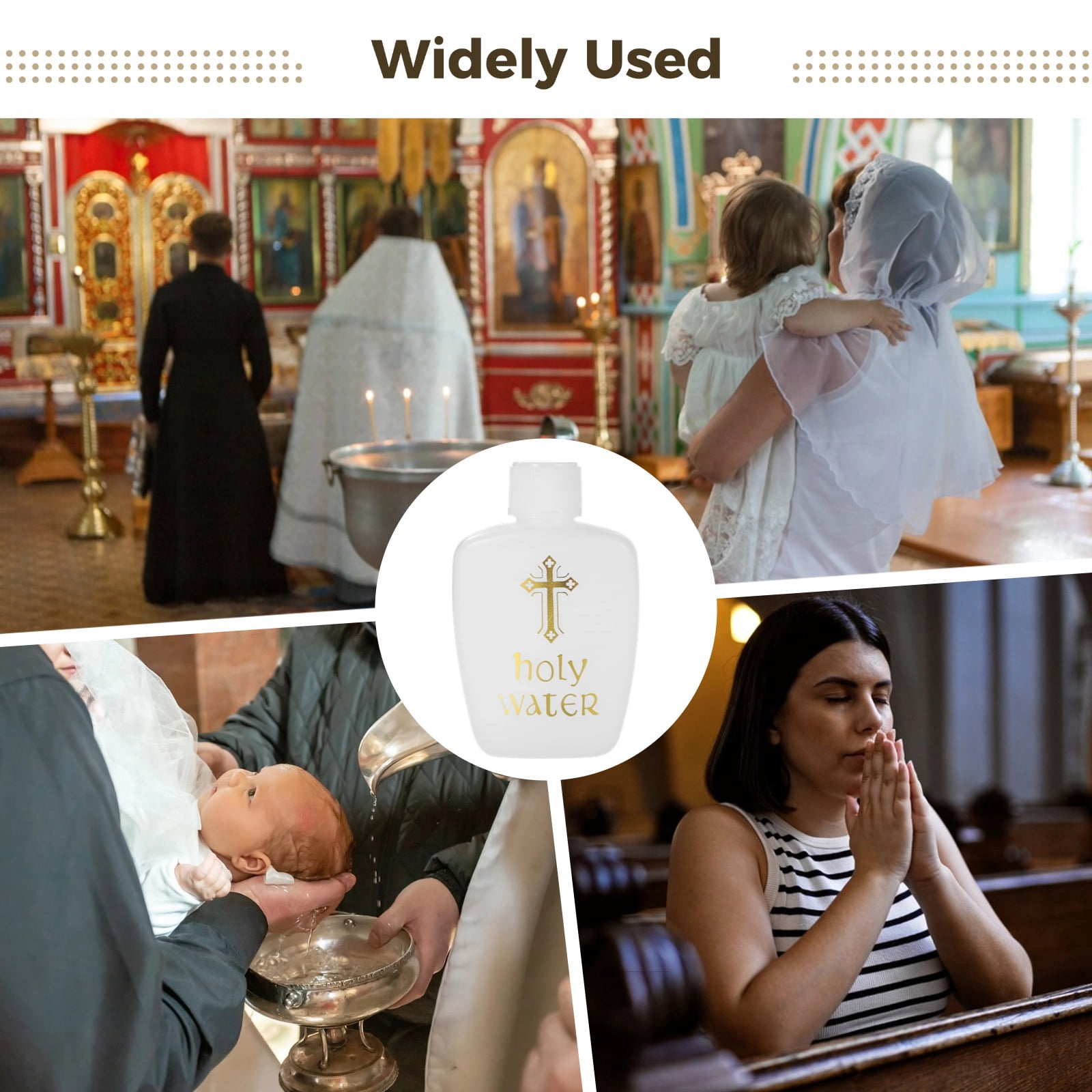 40 Pcs Holy Water Bottles, 2.03 oz/60 ml White Plastic Bottles with Cross Design, Reusable Empty Water Containers for Religious Ceremonies, Baptism Parties, Personal Use, and Church Services
