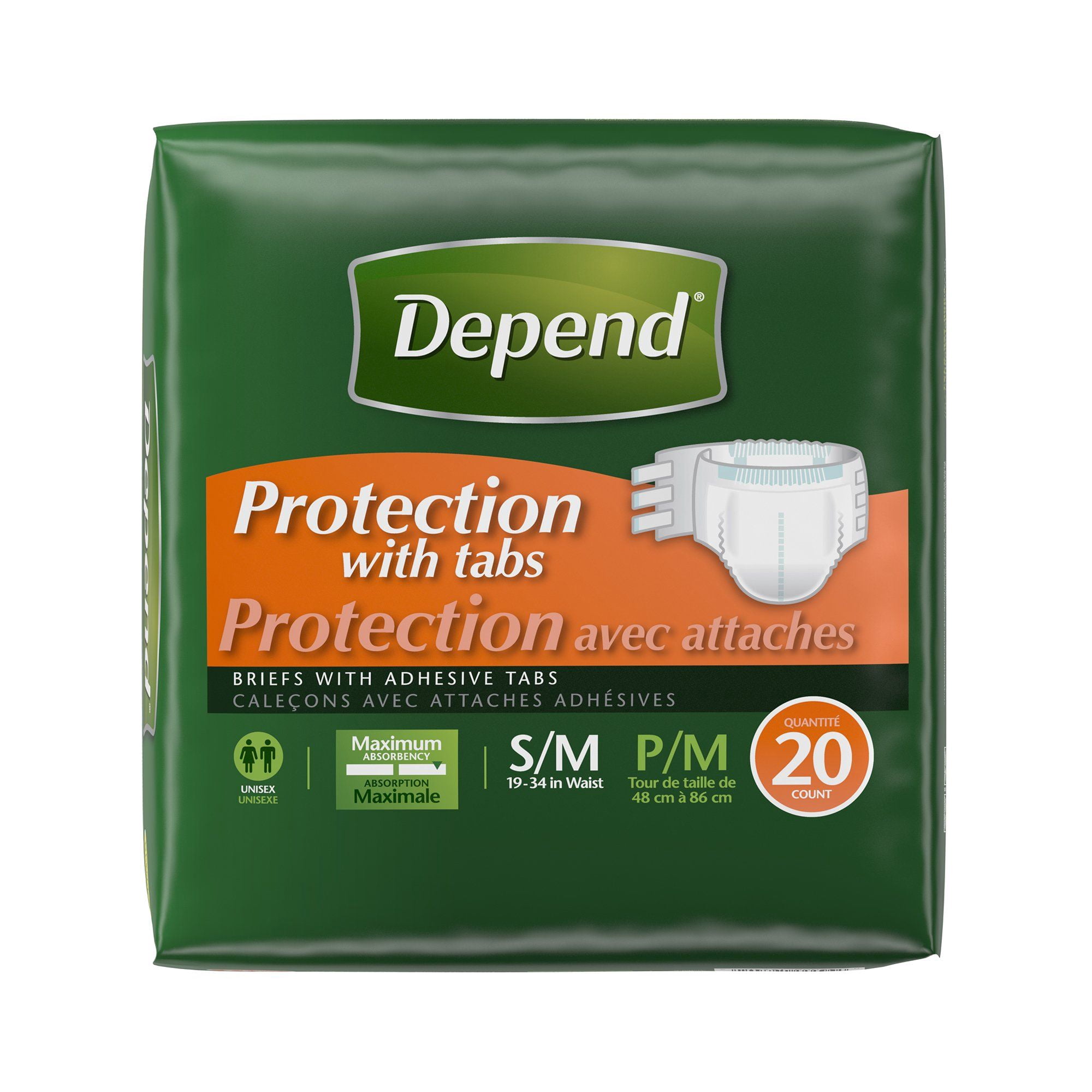 Depend Protection with Tabs, Small/Medium - Case of 60