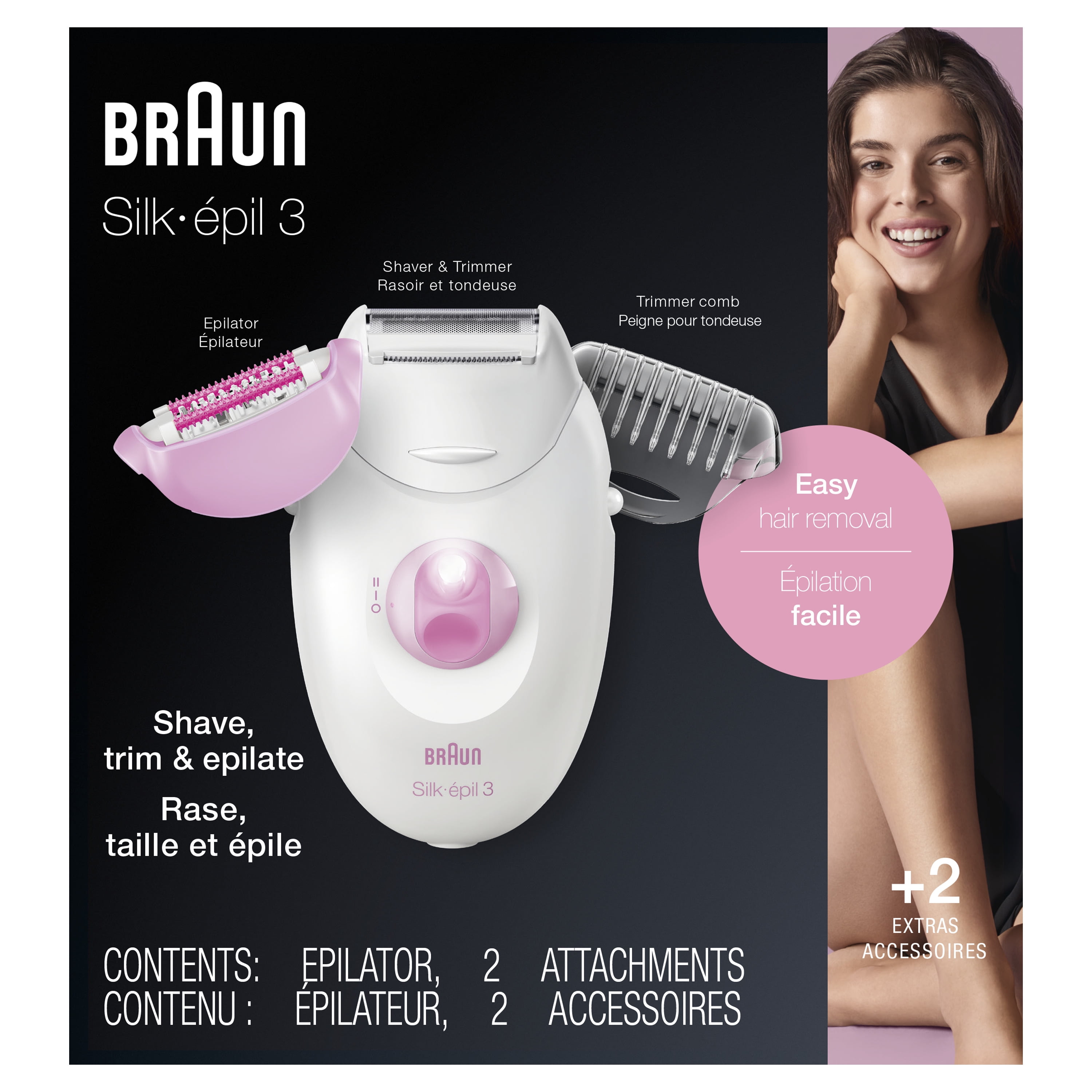 Braun Silk-epil 3 3-270, Epilator for Women for Long-Lasting Hair Removal,  White/Pink