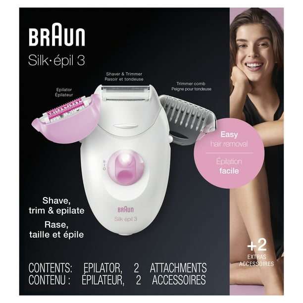 кошмар уведомление облаче Braun Silk-epil 3 3-270, Epilator for Women for Long-Lasting Hair Removal,  White/Pink - Walmart.com