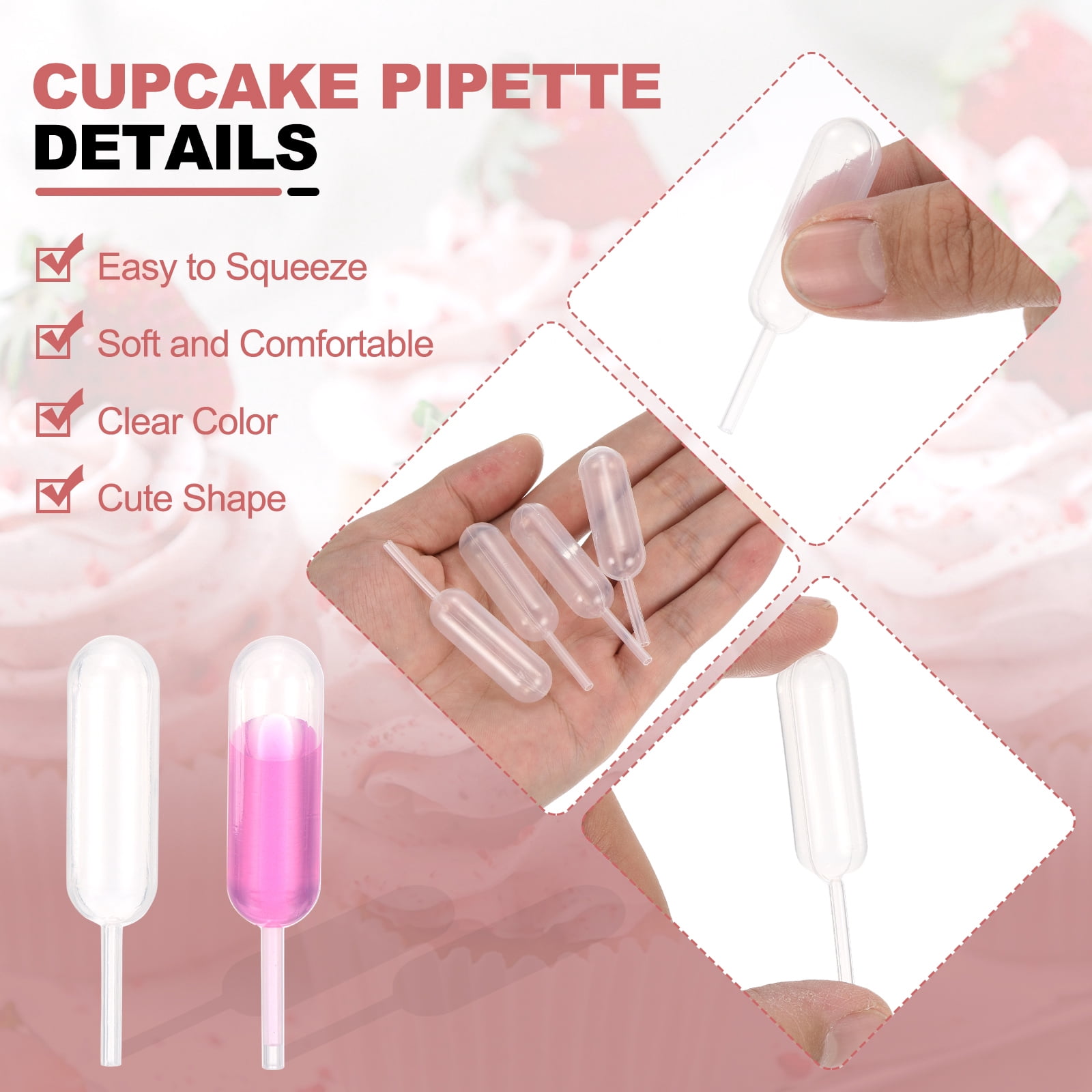 Uxcell Uxcell Cupcakes Pipettes, 250 Pcs 4ml Disposable Plastic Dessert Pipettes Strawberry Pipettes Squeeze Transfer Pipettes Droppers, Clear, 4 Shapes