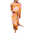 thumbnail image 2 of TMOYZQ 50 % de Rabais Été! Robe Longue Maxi à une Épaule pour Femmes, Ourlet Fendu, Imprimé Floral, Manches Courtes Évasées, Coupe Ample Froncée, Robe de Cocktail, Robe de Soirée, Robes d'Invitée de Mariage, 2 of 7