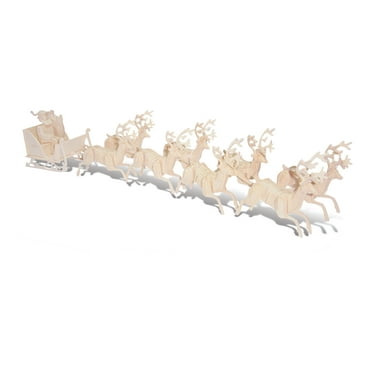 Puzzled 3D Puzzle Santa Claus Sleigh Wood Craft Construction Model Kit, Fun & Educational DIY Wooden Toy Assemble Unfinished Crafting Hobby Puzzle to Build and Paint for Decoration 298 Pieces Pack