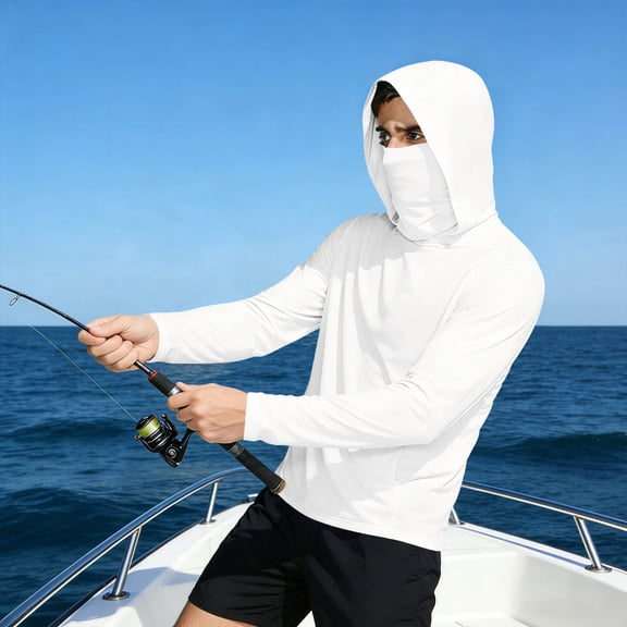 Mifsaly Mens Sun Protection Hoodie with Mask Long Sleeve Cooling Hiking Workout Athletic Performance Pullover with Thumb Hole and Pocket XXL
