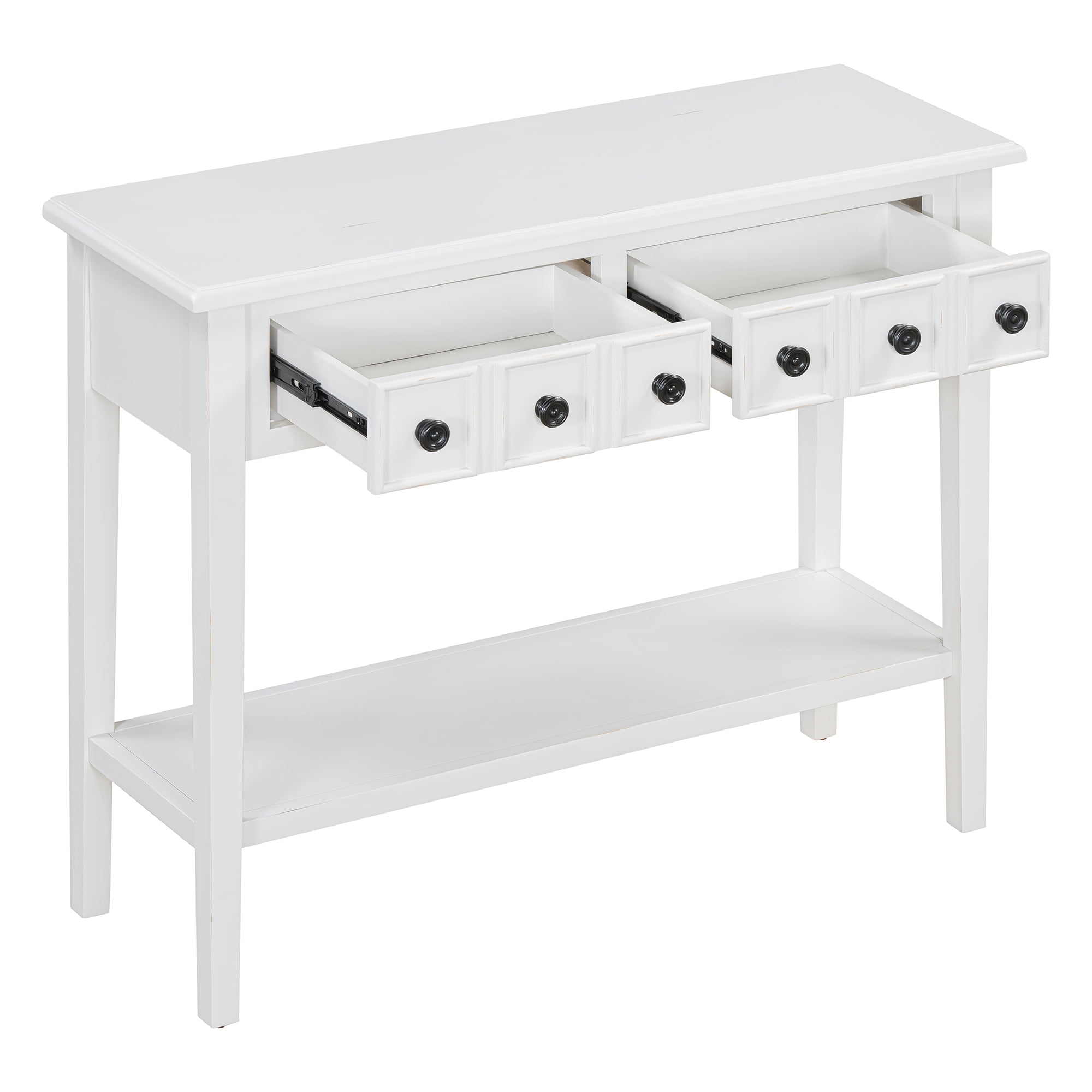EUROCO 38.2" Console Table,Sofa Table Entryway Table with Rubber Wood Legs,2 Drawers and Open Shelf,Rustic Hallway Accent Table for Living Room, Entrance,White