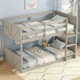 thumbnail image 4 of Harper & Bright Designs Floor Bunk Bed Twin over Twin with Headboard and Footboard, Solid Wood Bunk Bed Frame with Ladder and Guardrail, Antique White, 4 of 9