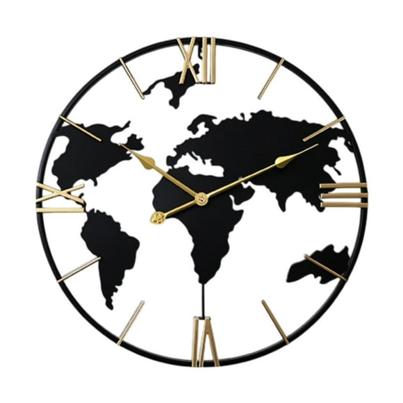 Lipstore Wall Clock Ornament World Pattern Design Round Analog Clock for Bar Office Hotel
