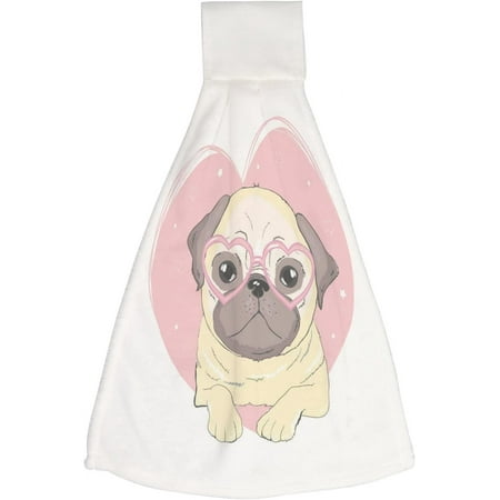 

1 Pcs Hanging Towels Dish Towels Pug Dog Inside a Heart Absorbent Hand Towels with Hanging Loop Washcloth for Bathroom Kitchen