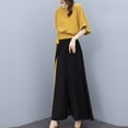 thumbnail image 3 of Favoffer Women's Color Block 2-Piece Casual Outfit Short Sleeve Tie-Waist Top and Wide Leg Pants Set, 3 of 8