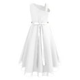 thumbnail image 2 of YEAHDOR Girls One Shoulder Bridesmaid Birthday Party Rhinestones Belt Irregular Hem Swing Dress Ivory 12, 2 of 5