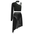 thumbnail image 2 of TiaoBug Women's Lyrical Dance Outfit Rhinestone Crop Top with Asymmetrical Skirt Leotard 2-Piece Contemporary Dancewear Black M, 2 of 4