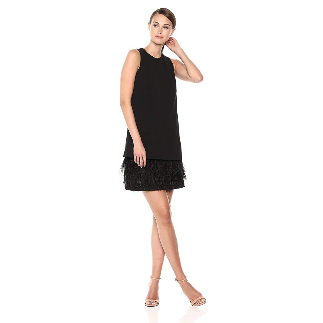 Calvin Klein Women's Feather Trim Sleeveless A-Line Dress, Black, 12 -  