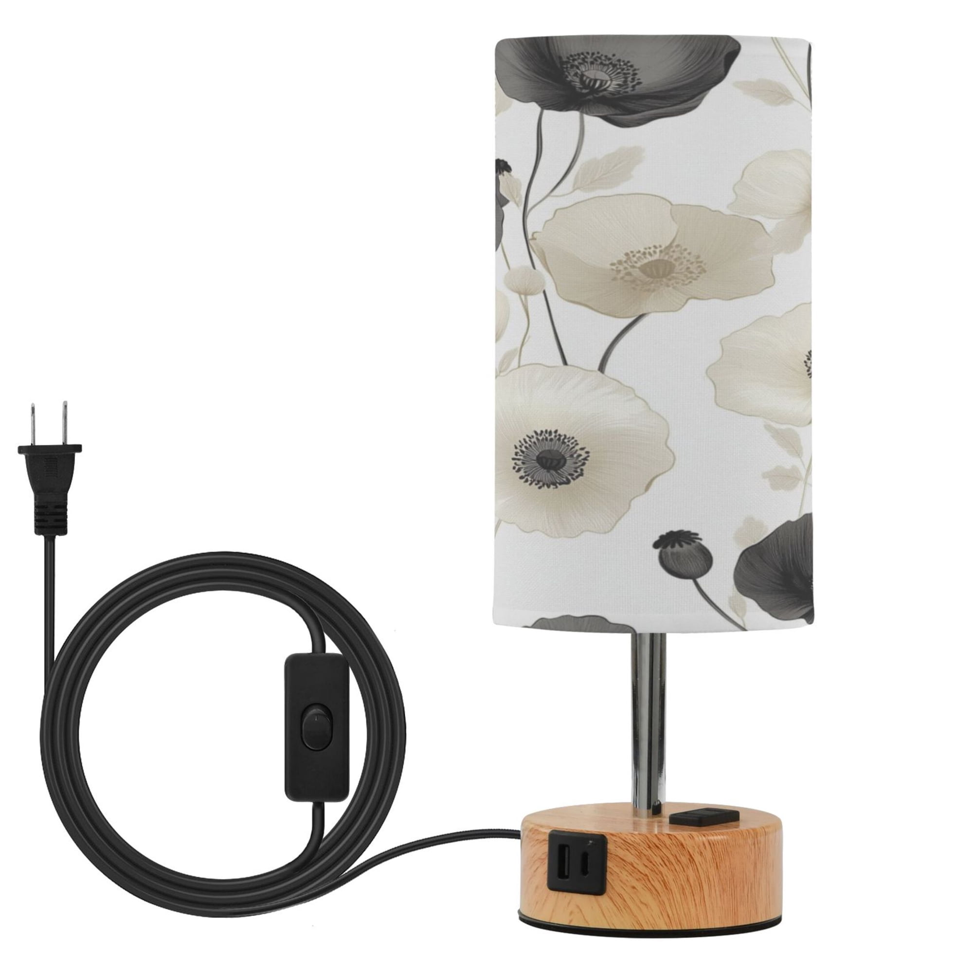 Touch Control Table Lamp with LED Bulb Bedside Lamp for Bedroom Living Room Black and White Flowers