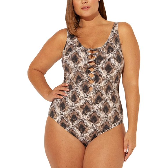 Bleu by Rod Plus Women's Strappy Tummy Control One-Piece,Brown,20W