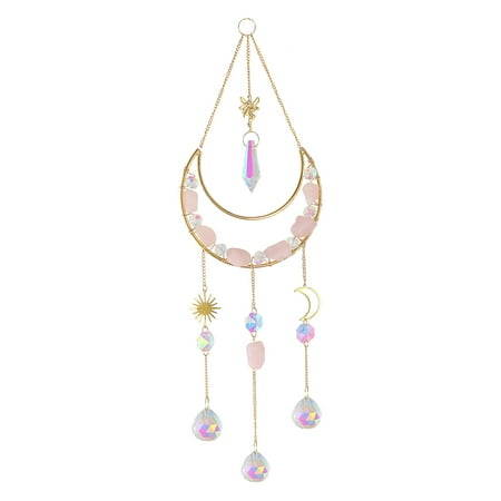 

VAKIND Crystal Wind Chime Metal Moon Light Catcher Pendant Home Room Decor (Pink)