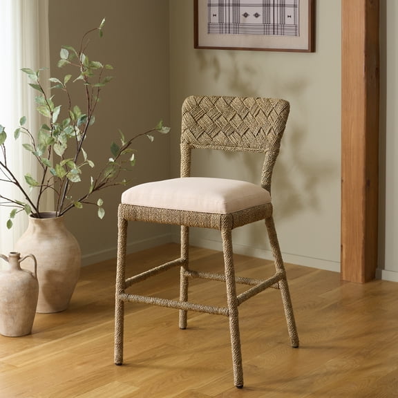 Safavieh Couture Rosemarie Woven Seagrass Mid Back Counter Stools, Natural/Beige