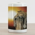 thumbnail image 2 of Safari Ceramic Toothbrush Holder, Leopard Sitting on Dry Tree at Sunset Danger in the Air Big Cat with Spotted Form, Versatile Countertop for Bathroom, 4.5" X 2.7", Orange Brown, by Ambesonne, 2 of 4