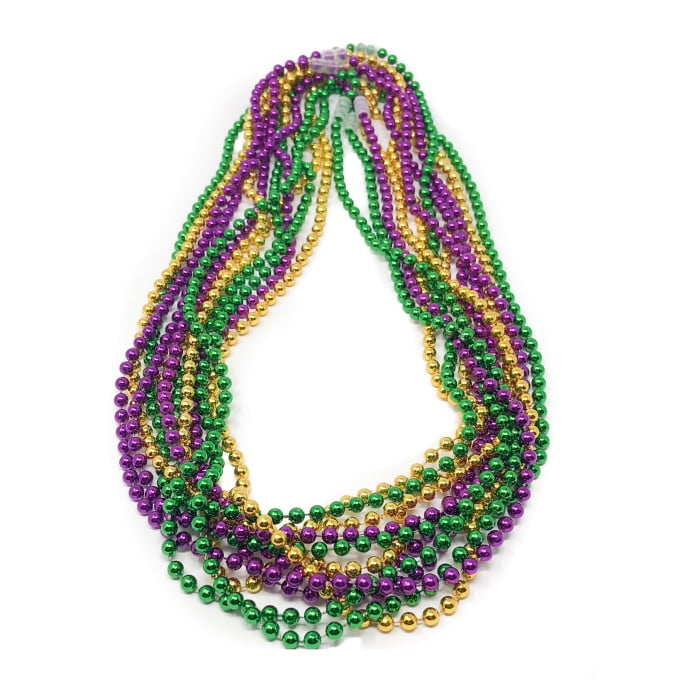 144 Mardi Gras Beads 33" Metallic Necklace Bulk Assortment