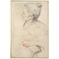 thumbnail image 2 of Jean-Antoine Watteau 13x18 Gold Ornate Wood Frame and Double Matted Museum Art Print Titled - Study of a Woman's Head and Hands (ca. 1717), 2 of 4