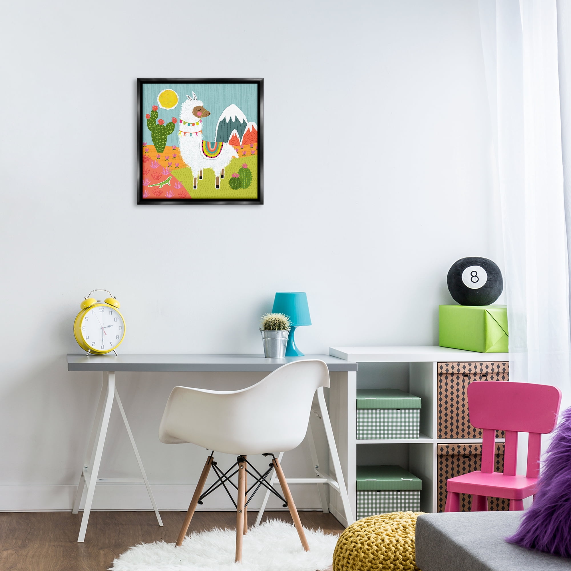 Stupell Industries Whimsical Llama Scene Animals Painting Black Floater Framed Canvas Art Print Wall Art, 18 x 18