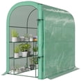 thumbnail image 1 of Serre Mini à Entrée Piétonne avec Étagères, Serre de Jardin Extérieure Portable avec Housse en PE Résistante aux UV et Porte Enroulable, Cadre en Acier Résistant à la Rouille, 123 x 187 x 189 cm, Vert, 1 of 7