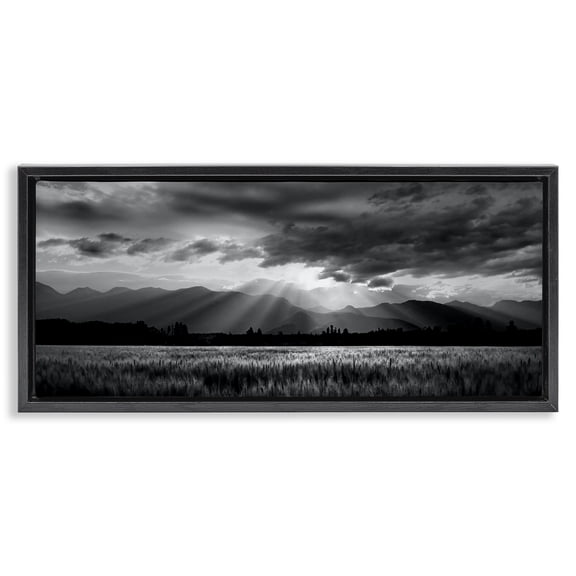 Stupell Industries Farmhouse Mountain Morning Sunbeams Black Floating Frame Canvas Art, 25 x 11, by Steve Toole