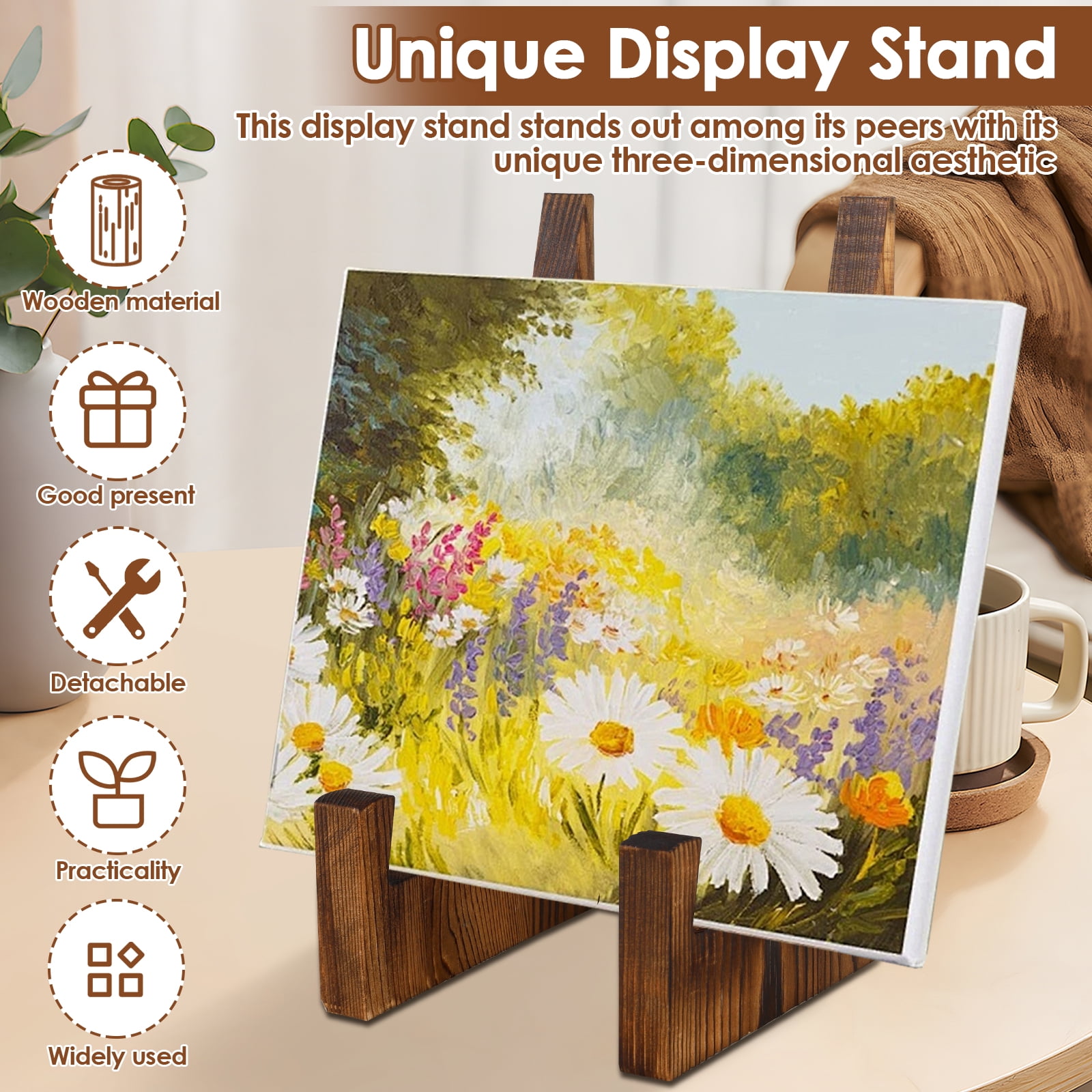 4 Pcs Wooden Plate Display Stand 8.66 Inch Plate Holder for Decor Wooden Picture Frame Holder Stand Decorative Table Top Easels for Home