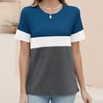 thumbnail image 4 of Shirts for Women Short Sleeve Round Neck Striped Printed Casual T-shirt Navy XXXXL, 4 of 6