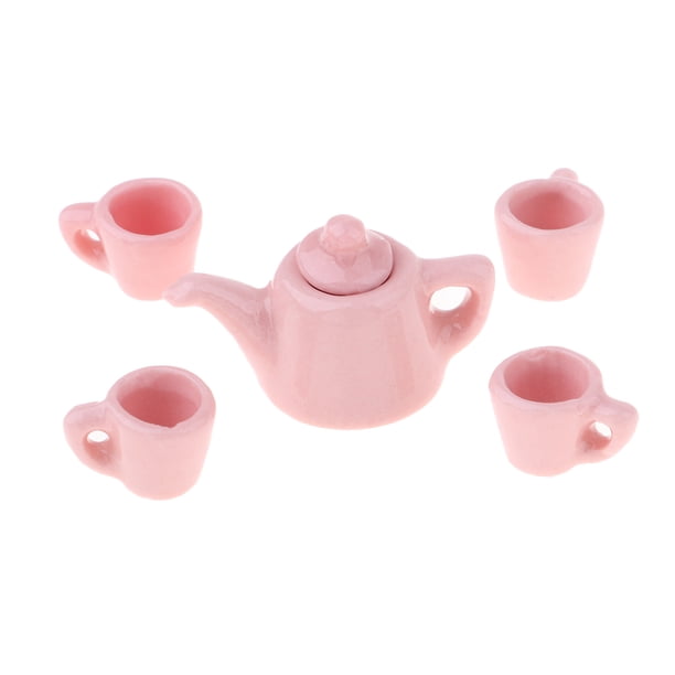 Juego de Tazas de Té Sunnimix 5 Piezas 1/12 en Miniatura Color Rosa Juego de té de casa de muñecas