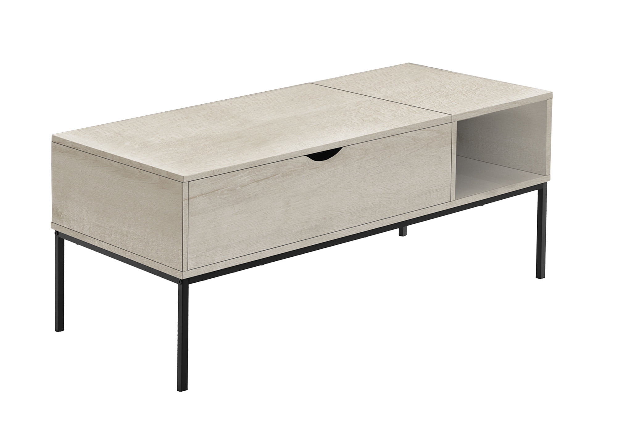 Monarch Specialties - Coffee Table, 42" L, Rectangular, Cocktail, Lift-Top, Washed Oak, Black Metal, Contemporary, Modern