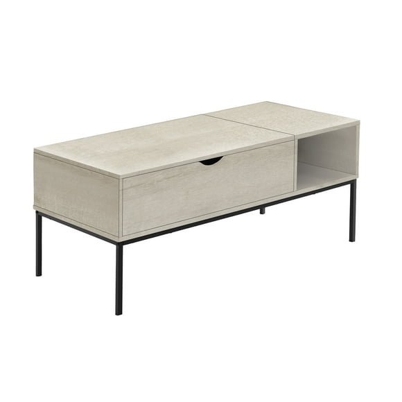 Monarch Specialties - Table De Salon, 42" L, Rectangulaire, Cocktail, Toit Relevable, Chêne Lavé, Métal Noir, Contemporain, Moderne