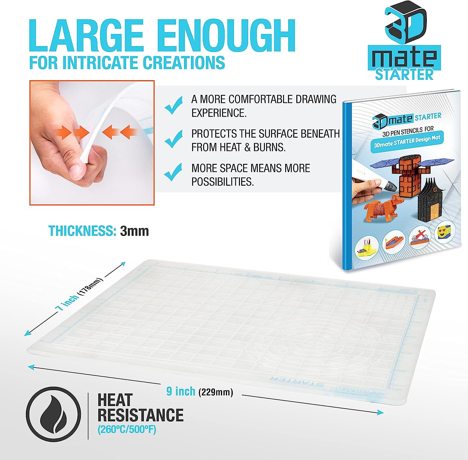 3D Pen Filament with Silicon Design Mat and Compatible Stencils Book with 12 Templates - 1.75mm PLA Plastic Refills - 360 Feet of Assorted Filament for 3D Drawing and Doodling