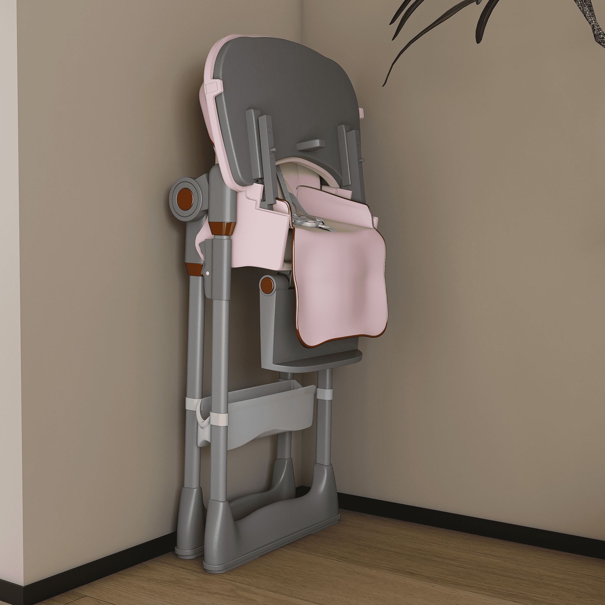 Foldable Baby High Chair, Adjustable Infant Feeding Chair with Tray, Wheels & Safety Harness, 6 Months–6 Years
