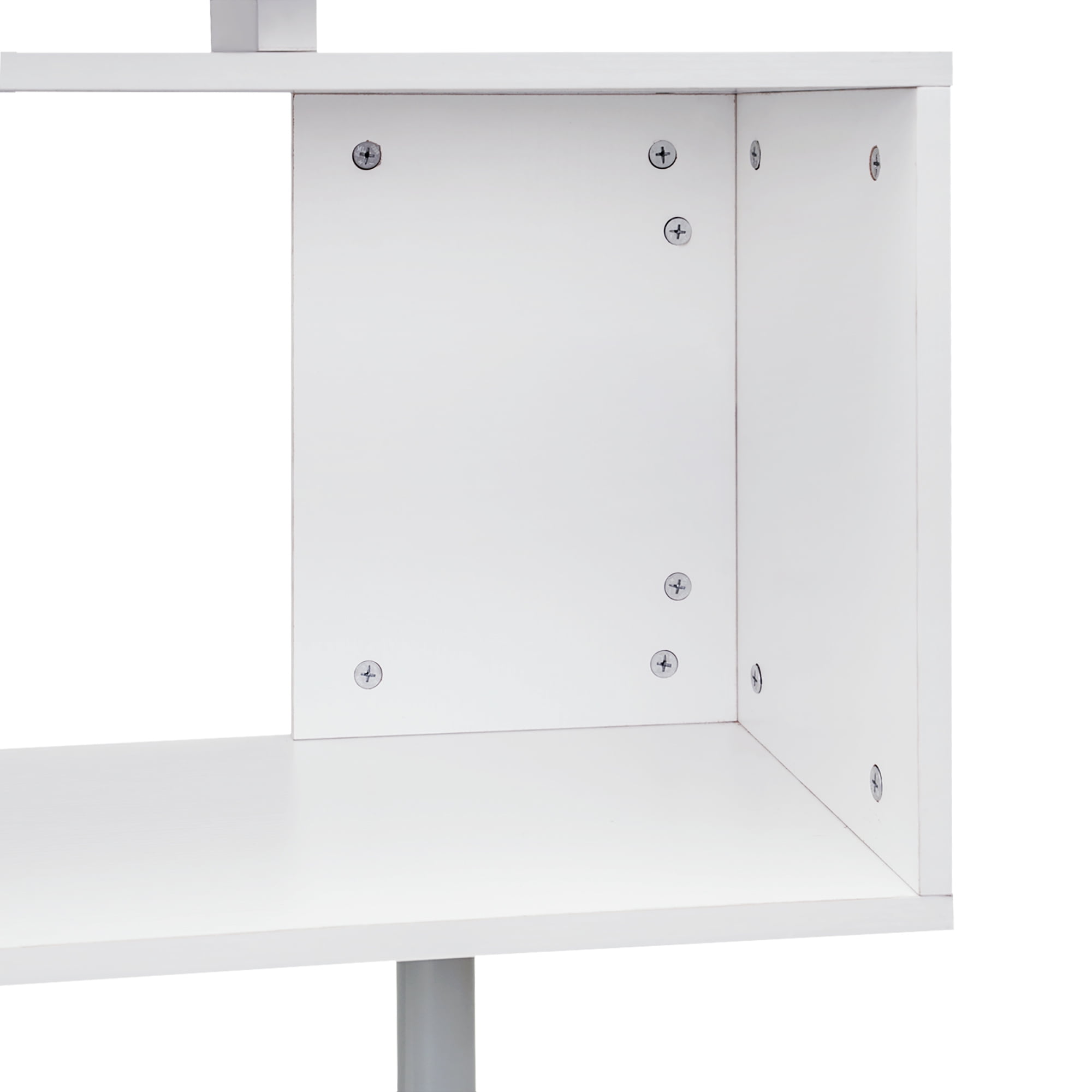 Office Desks 55" 360° Rotating Corner Computer Desk Modern L-Shaped Home Office Workstation with 3-Tier Storage Shelves, Bookshelf, White,Wooden Office Desks