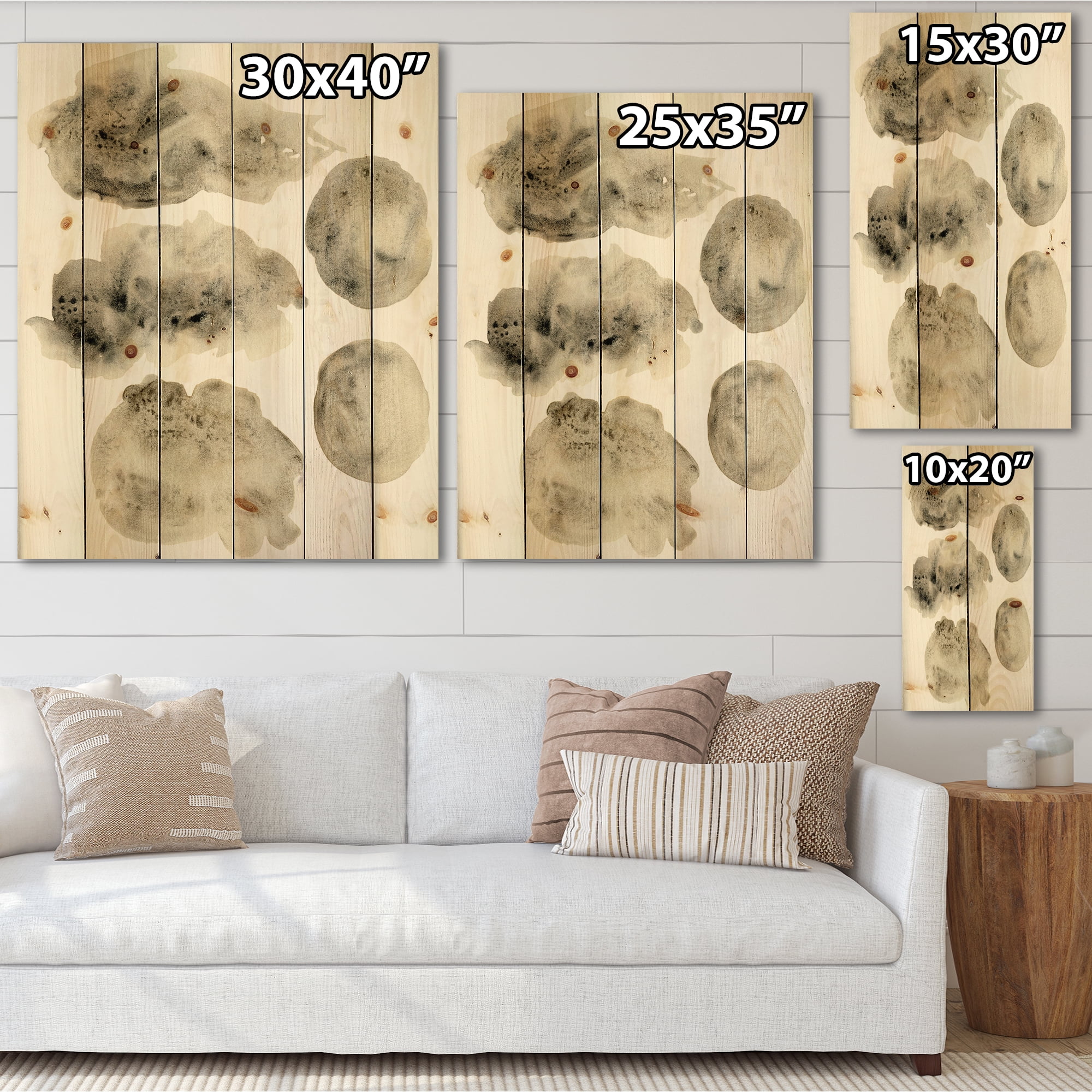 Designart 'Golden Beige and Grey Clouds II' Modern Print on Natural Pine Wood