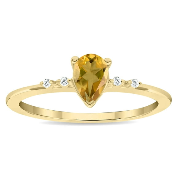 SZUL Women's Pear Shaped Citrine and Diamond Sparkle Ring in 10K Yellow Gold