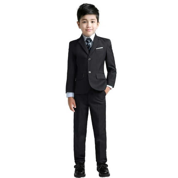 YuanLu Boys Suits with Blazer Pants Vest Shirt and Tie Kids Suit for Wedding Size 7 Black