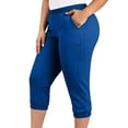 thumbnail image 3 of VBVC Women's Elastic Waist Capri Jogger Pants , Lightweight Stretchy Cropped Pants For Women,Ladies' Athletic Trousers with Visible Stitching Pockets,Blue,XL-5XL, 3 of 10