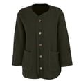 thumbnail image 2 of Women's Double Sided Fleece Jacket, Button Up Plush Coat, Soft Long Sleeve Cardigan, Cozy Winter Outerwear, Casual Fall Fashion, Functional Pocket Design, 2025 Trendy Style Army Green M, 2 of 8