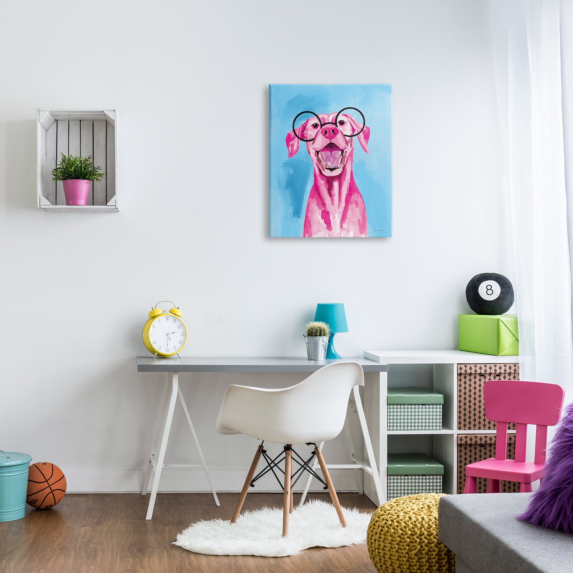 Stupell Industries Pink & Blue Happy Dog Animals & Insects Painting Gallery Wrapped Canvas Print Wall Art, 24 x 30
