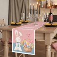 thumbnail image 2 of Happy Easter Table Runner, Cute Bunny Colorful Eggs Spring Flowers Pink Blue Washable Cotton Linen Table Runners 36 Inches Long, Dresser Scarf Runner for Nightstand/End Tables/Round Tables 13''x36'', 2 of 9