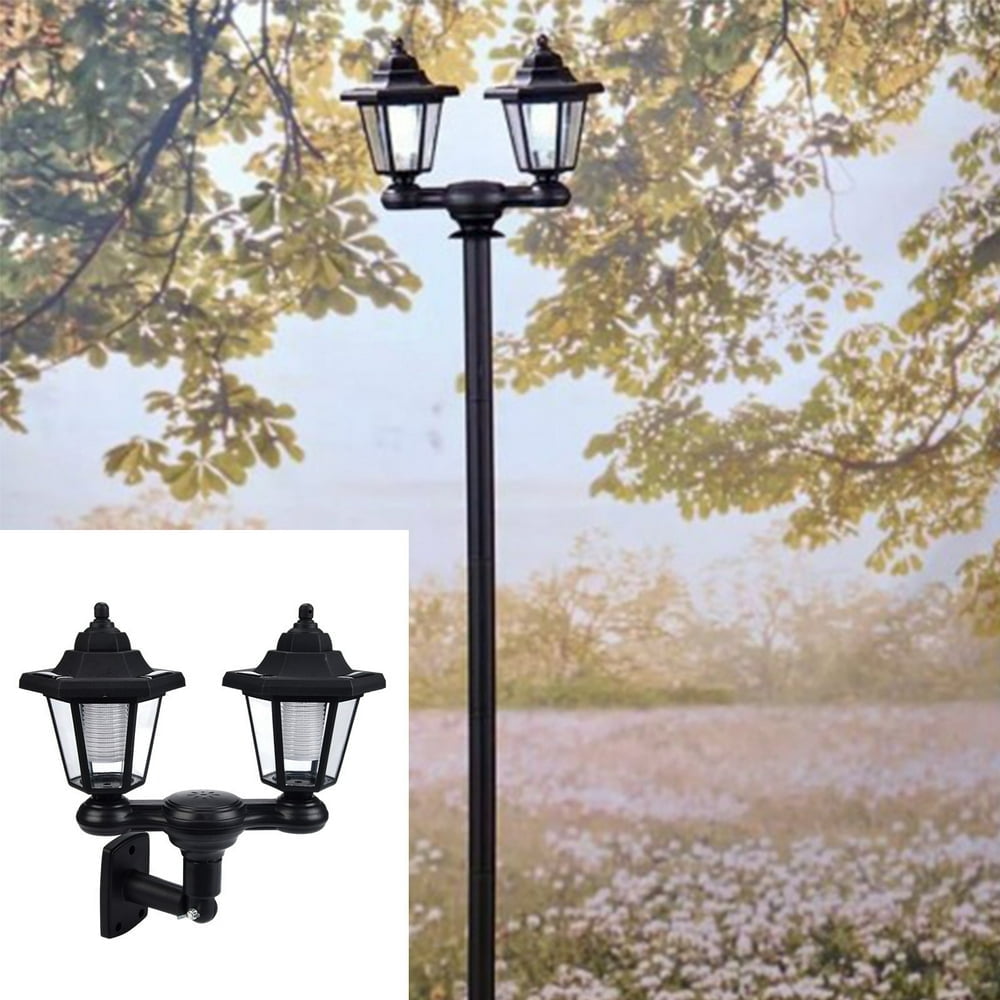 Baweave  Outdoor Solar Lamp Post Lights with Dusk to Dawn Sensor Waterproof Led 2-Head Solar Street Lights Modern Solar Column Pole Light Fixtures for Outside Garden Driveway Backyard