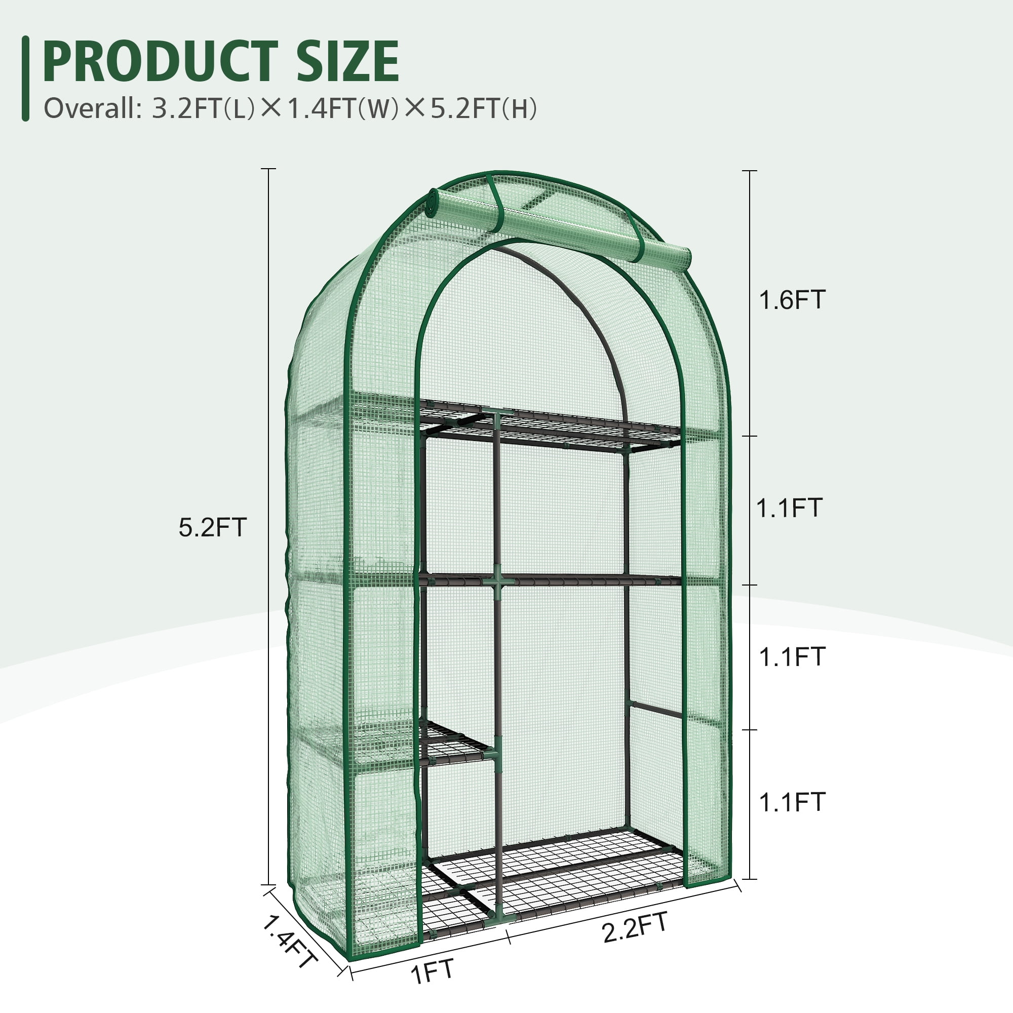 GAZEBETER Small Greenhouse 4-Tier,40 x 18 x 63'' Mini Greenhouse for Indoor Outdoor,Portable Plastic Plant Green House Mini with Roll-up Zipper Door,Green