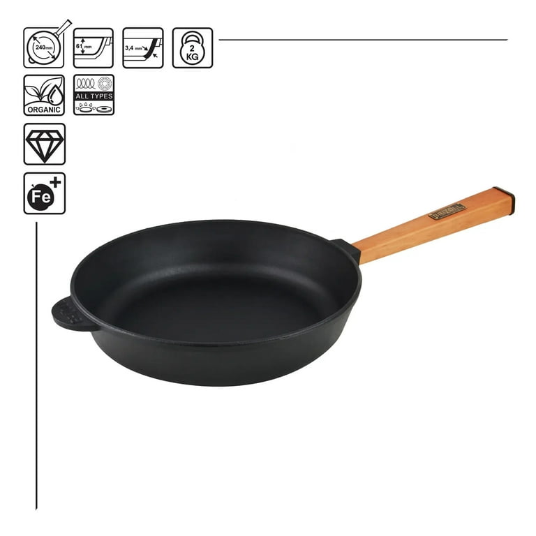 Cast Iron Skillet, Small Frying Pan with Detachable Wooden Handle, Iron Skillet for Camping, Small Cast Iron Pan, Dishwasher Safe, Indoor and Outdoor