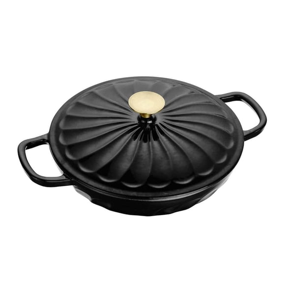 Cast Iron Braiser, 3.8 qt. Enamel Dutch Oven with Handles, Black Enameled Cookware with Lid for All Cooktops